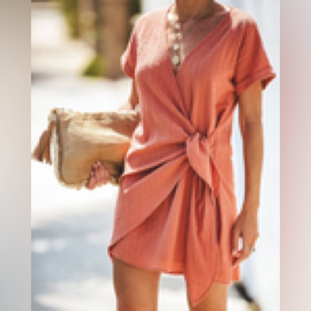 VICI Kauai Crush Woven Wrap Dress Peach L